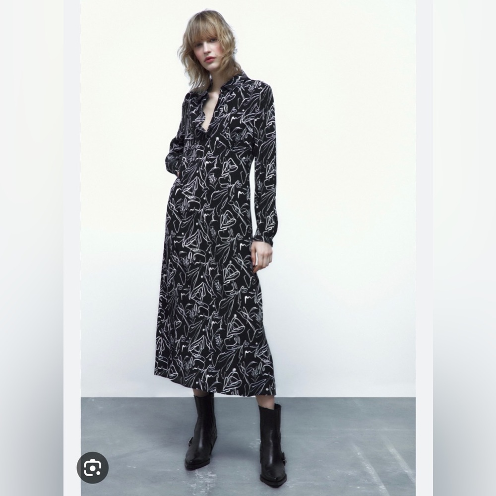 Zara new with tags Collared shirt long dress with long sleeves, Button-up